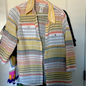 Alfred Dunner Kids Striped Button Down Shirt - Yellow, Gray, White